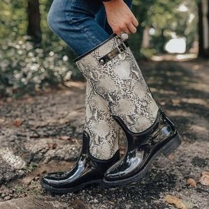 Snake print rain boots